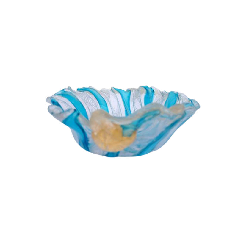 Mid Century Italian Latticini Art Glass Blue and Gold Dish