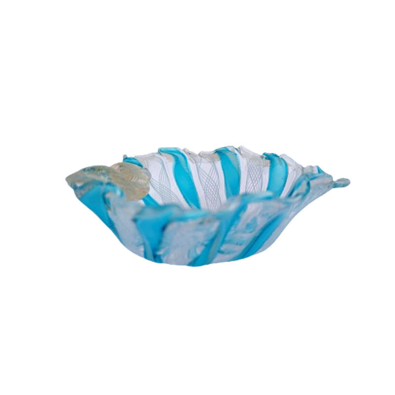 Mid Century Italian Latticini Art Glass Blue and Gold Dish