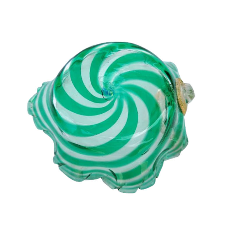 Mid Century Italian Art Glass Green Stripe and Gold Dish