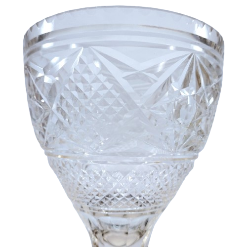 Heavy Cut Glass Crystal Footed Bowl Pewter Rim