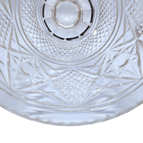 Heavy Cut Glass Crystal Footed Bowl Pewter Rim