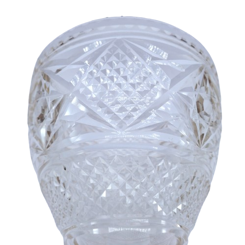 Heavy Cut Glass Crystal Footed Bowl Pewter Rim