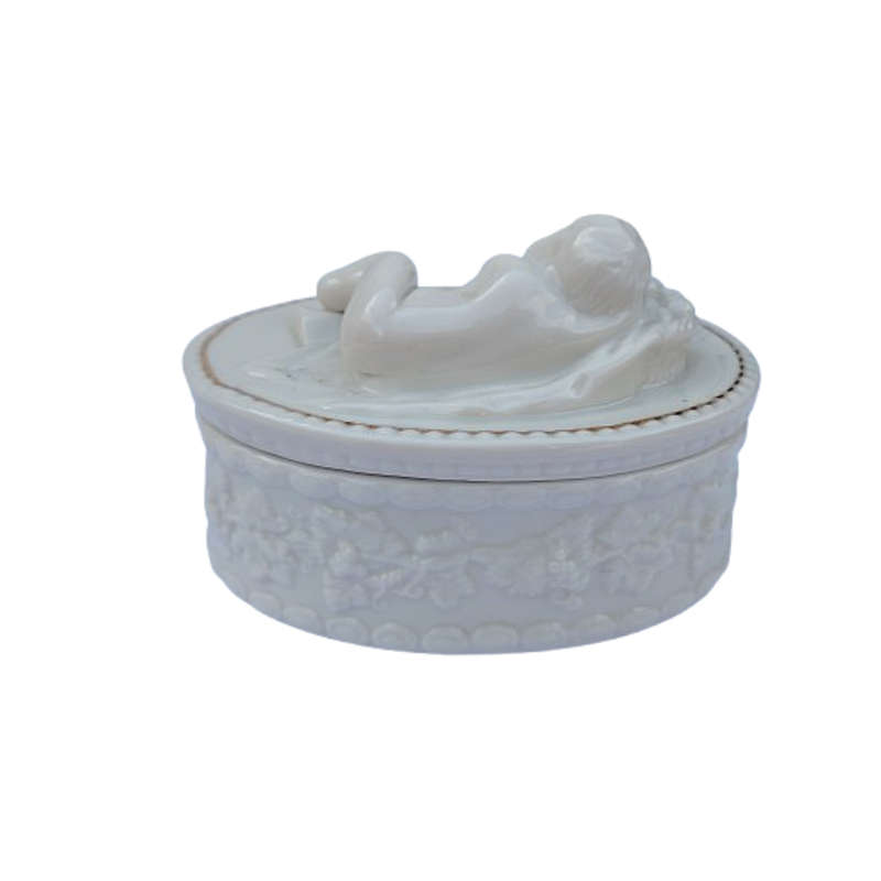 Vintage Belleek Cherub Putto Porcelain Trinket Box
