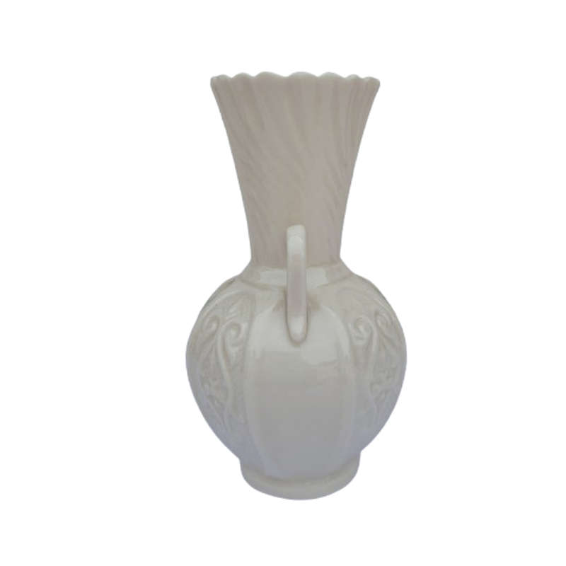 Belleek Shamrock Pattern 8 Panel Double Handled Vase