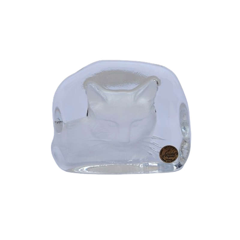 Cristal DÁrques Lead Crystal Embossed Cat Head Paperweight