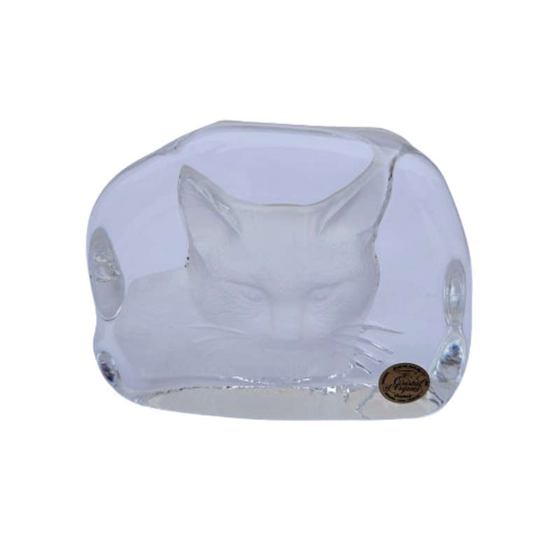 Cristal DÁrques Lead Crystal Embossed Cat Head Paperweight