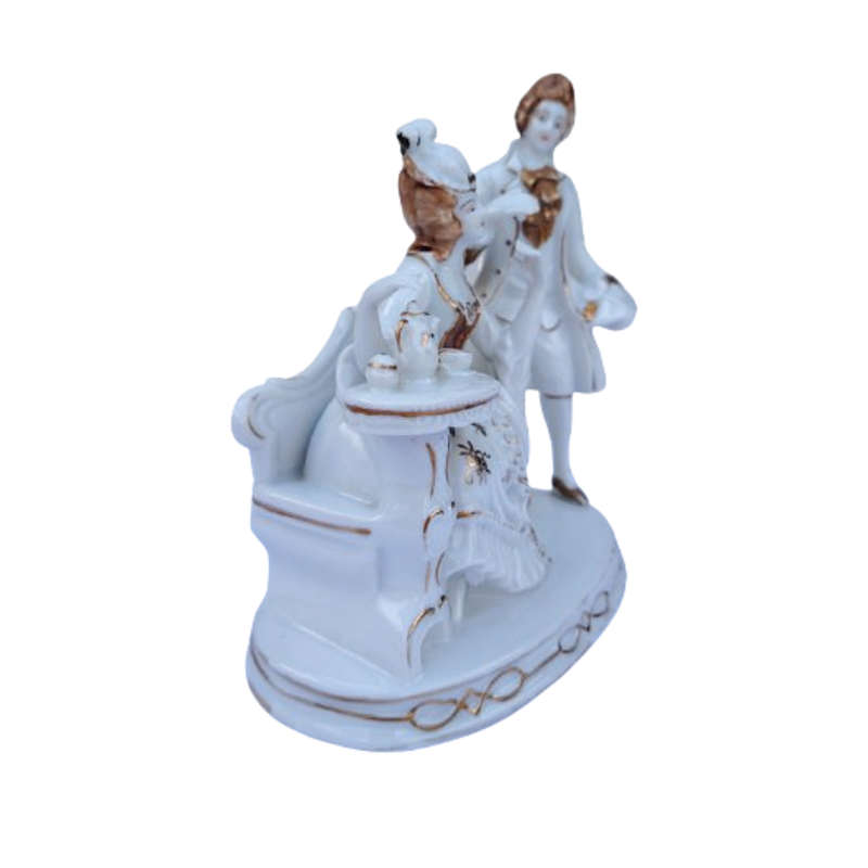 Gold Gilt Figurine Man Standing and Woman Sitting by Tea Table