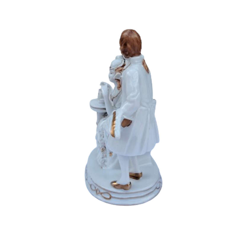 Gold Gilt Figurine Man Standing and Woman Sitting by Tea Table