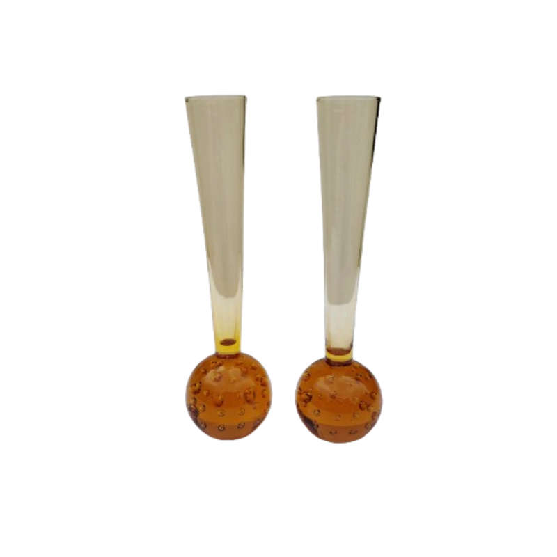 Murano Vintage Pair of Tall Amber Bud Vases