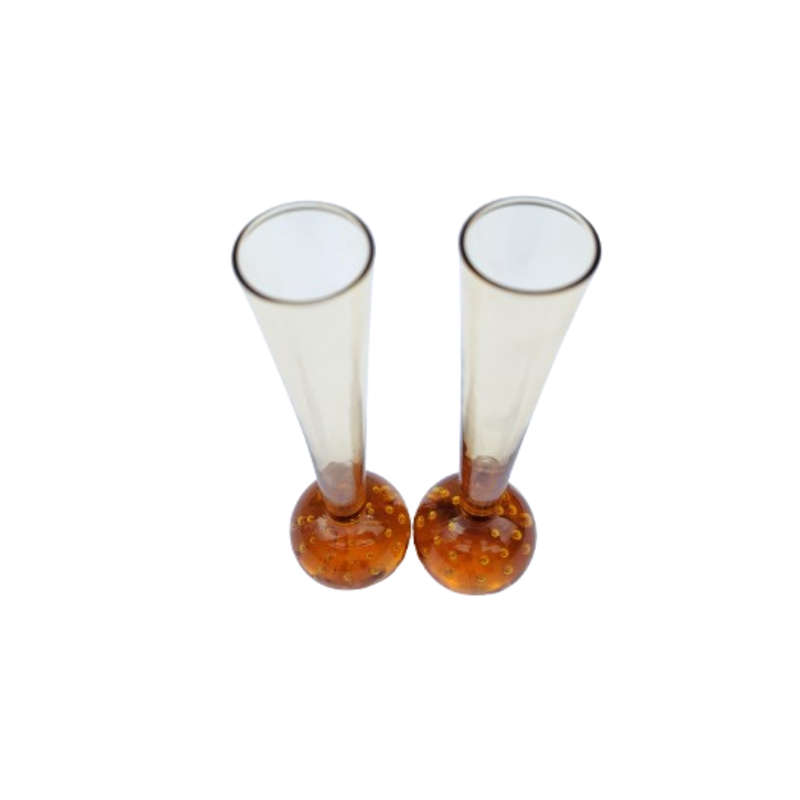 Murano Vintage Pair of Tall Amber Bud Vases
