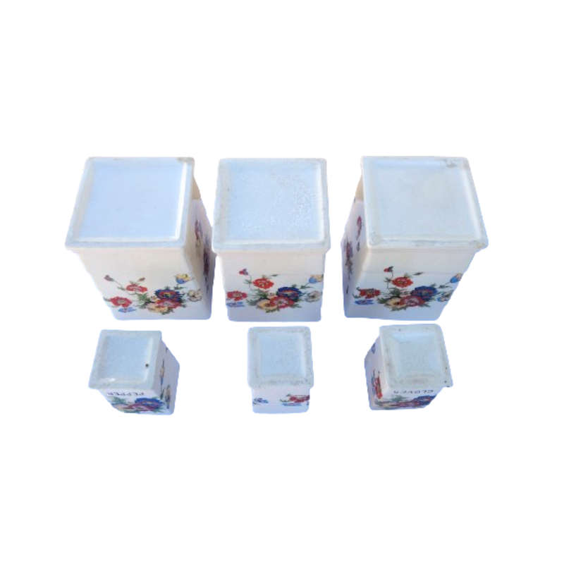 Six Vintage Ceramic Storage Lidded Pots Flower Design