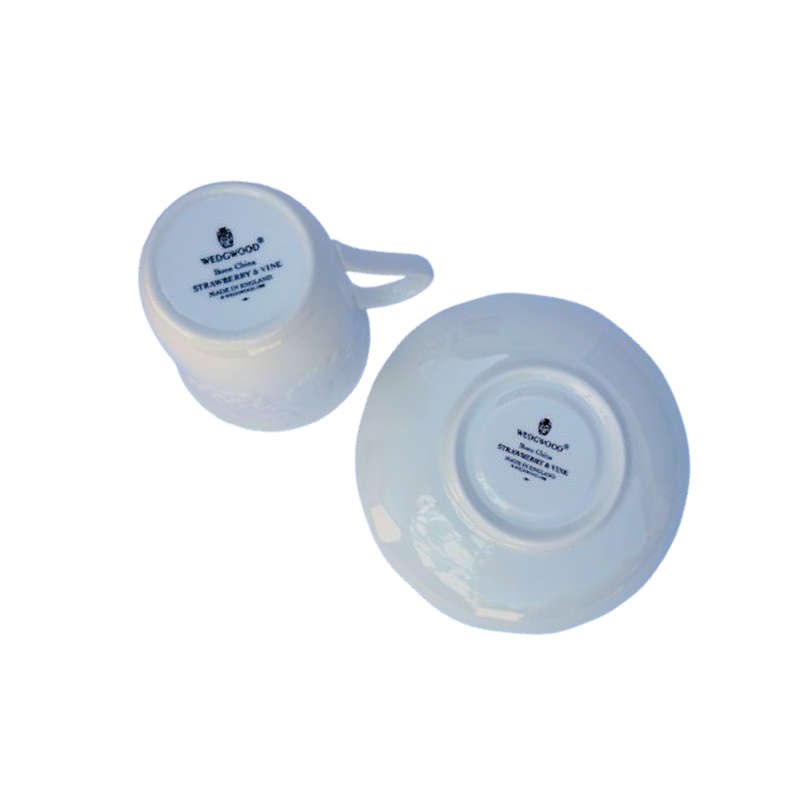 Wedgwood White Bone China Strawberry & Vine Mug & Saucer