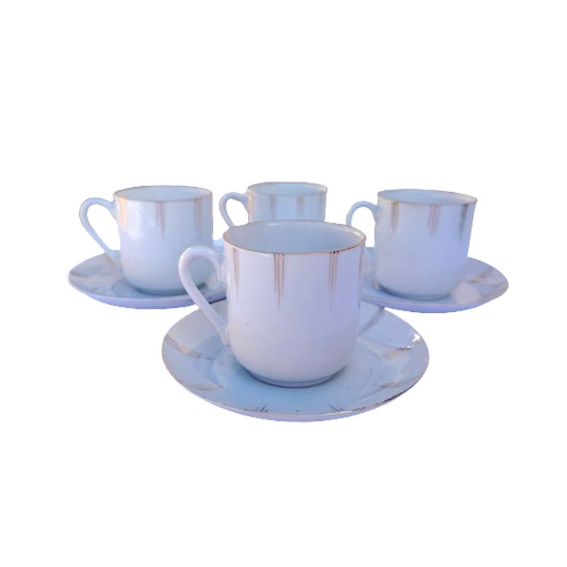 Fine Bone China Duo's Demitasse 4 x Duo's White with Gold Trim