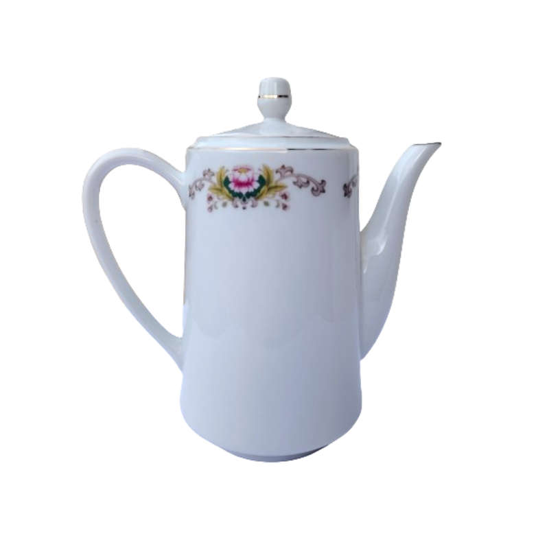 White Chinese pretty flower boarder and gold trim Coffee Pot.