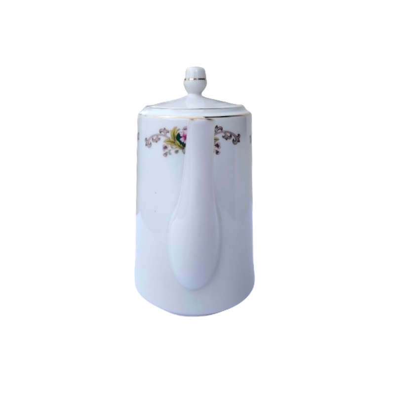 White Chinese pretty flower boarder and gold trim Coffee Pot.