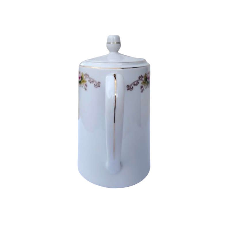 White Chinese pretty flower boarder and gold trim Coffee Pot.