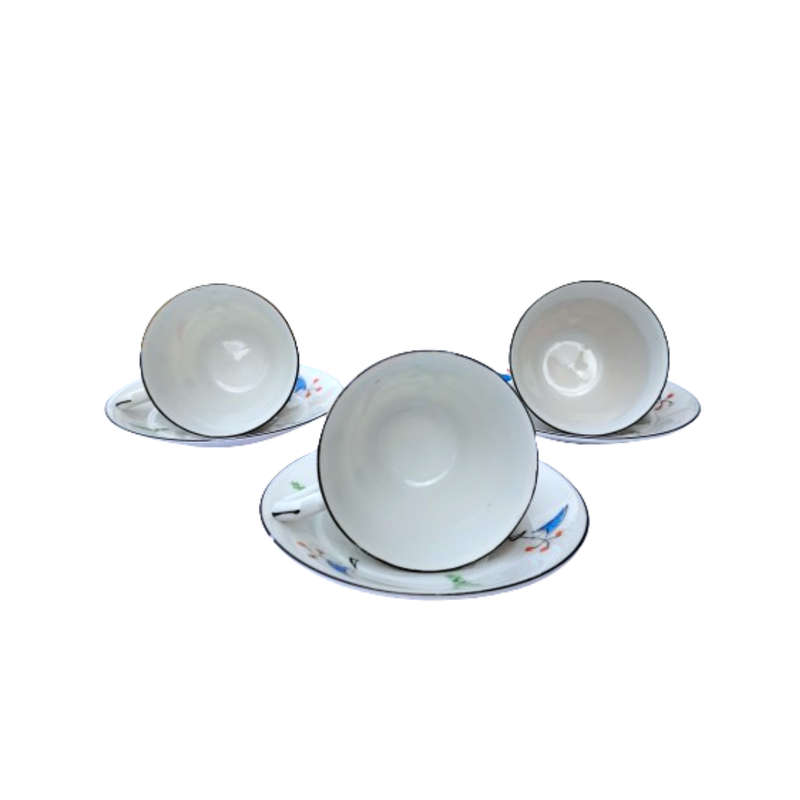 Porcelain bright orange blue and black Duo's Cups and saucers