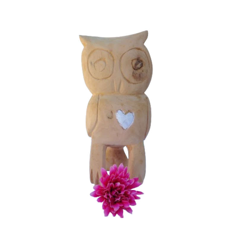 Large Wooden Owl with Heart