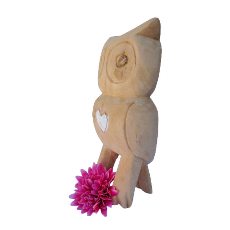 Large Wooden Owl with Heart
