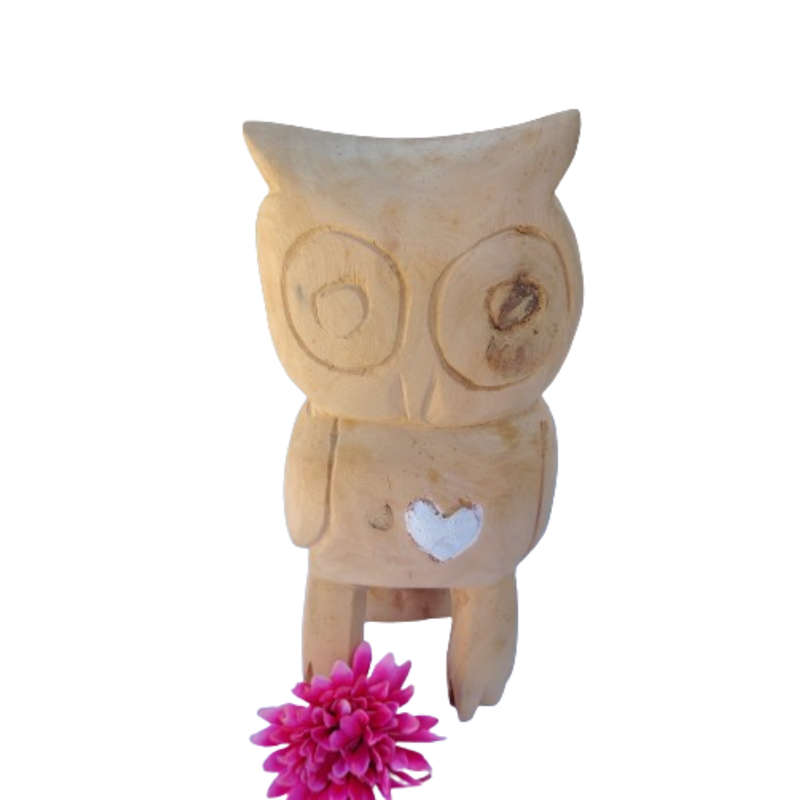 Large Wooden Owl with Heart