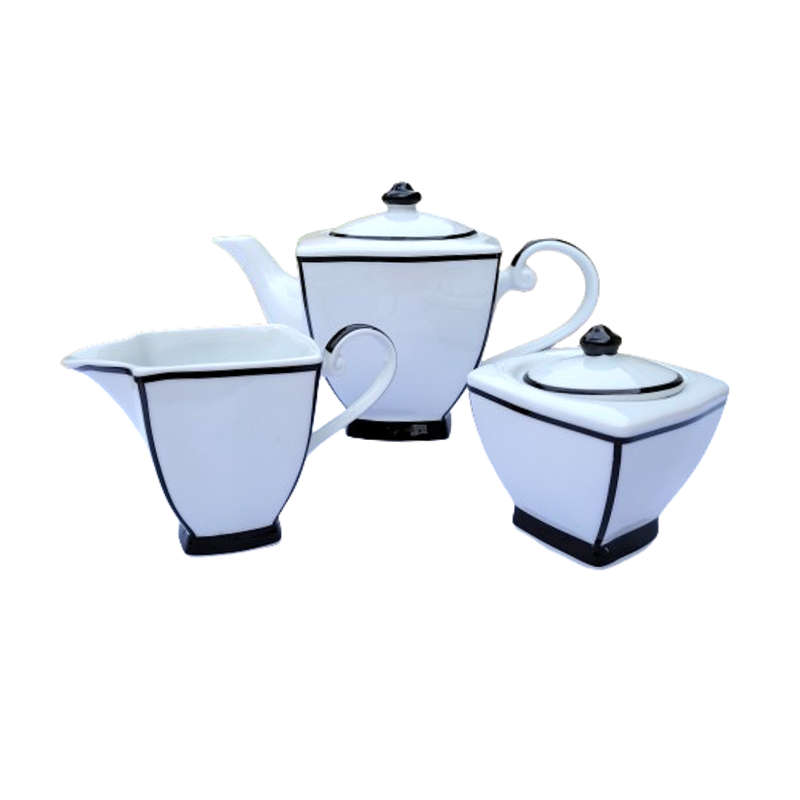 @Home White and Black teapot Milk Jug and Sugar Bowl