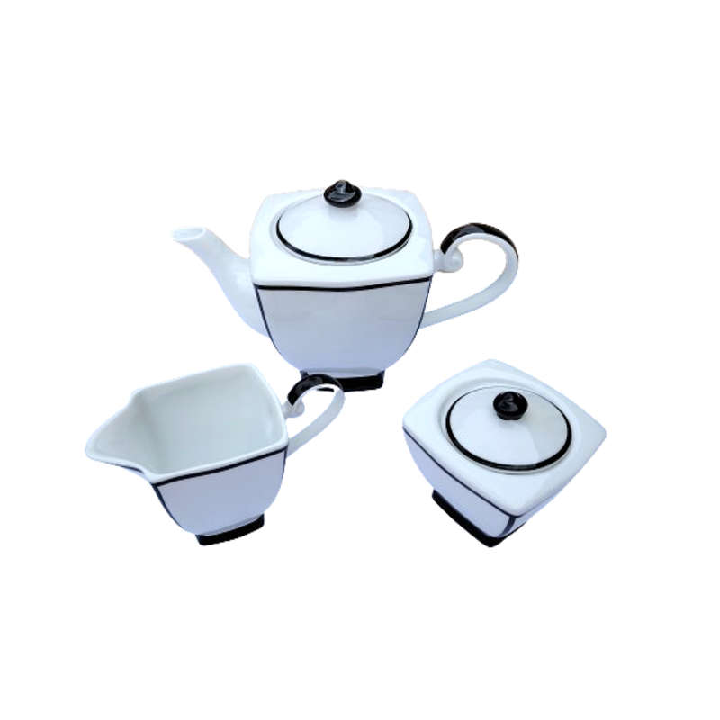 @Home White and Black teapot Milk Jug and Sugar Bowl