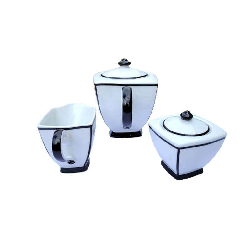 @Home White and Black teapot Milk Jug and Sugar Bowl