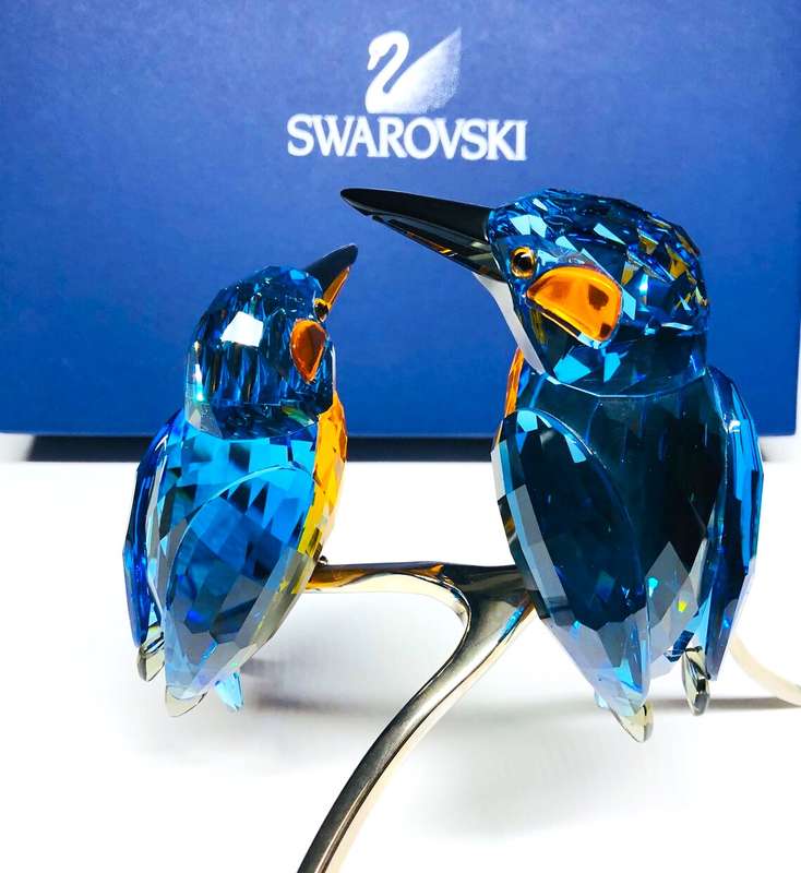 Swarovski Crystal Paradise Birds Kingfishers Blue Turquoise Silver Lake