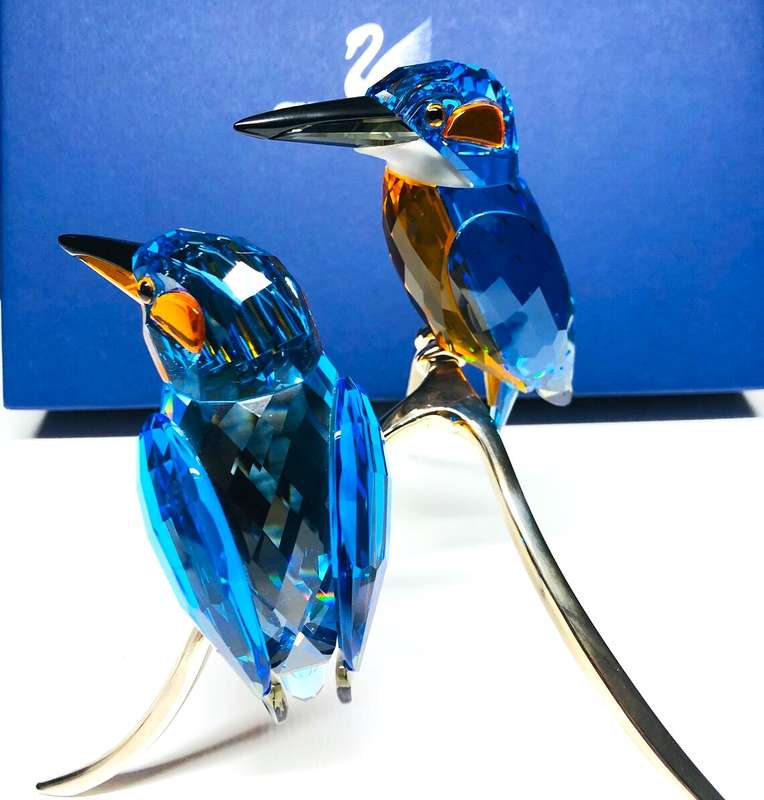 Swarovski Crystal Paradise Birds Kingfishers Blue Turquoise Silver Lake