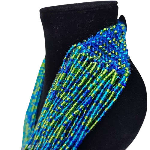 Abacus Original Beaded Necklace Stunning Blue and Green Glass Bead Bib Necklace