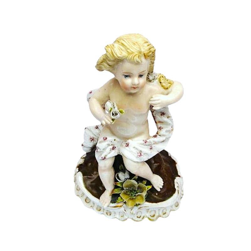 Capodimonte style naked cherub Putti porcelain figurine