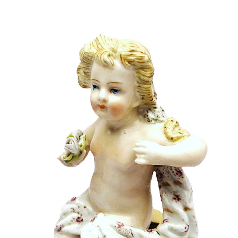 Capodimonte style naked cherub Putti porcelain figurine