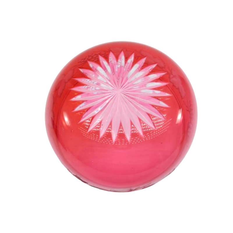 Beautiful engraved cranberry glass bowl decorated with fruiting vine