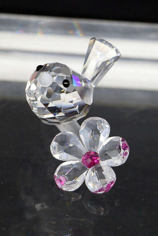 Swarovski Crystal Baby Bird and Flower On Frosted Branch