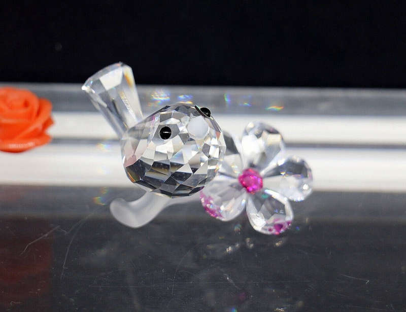 Swarovski Crystal Baby Bird and Flower On Frosted Branch