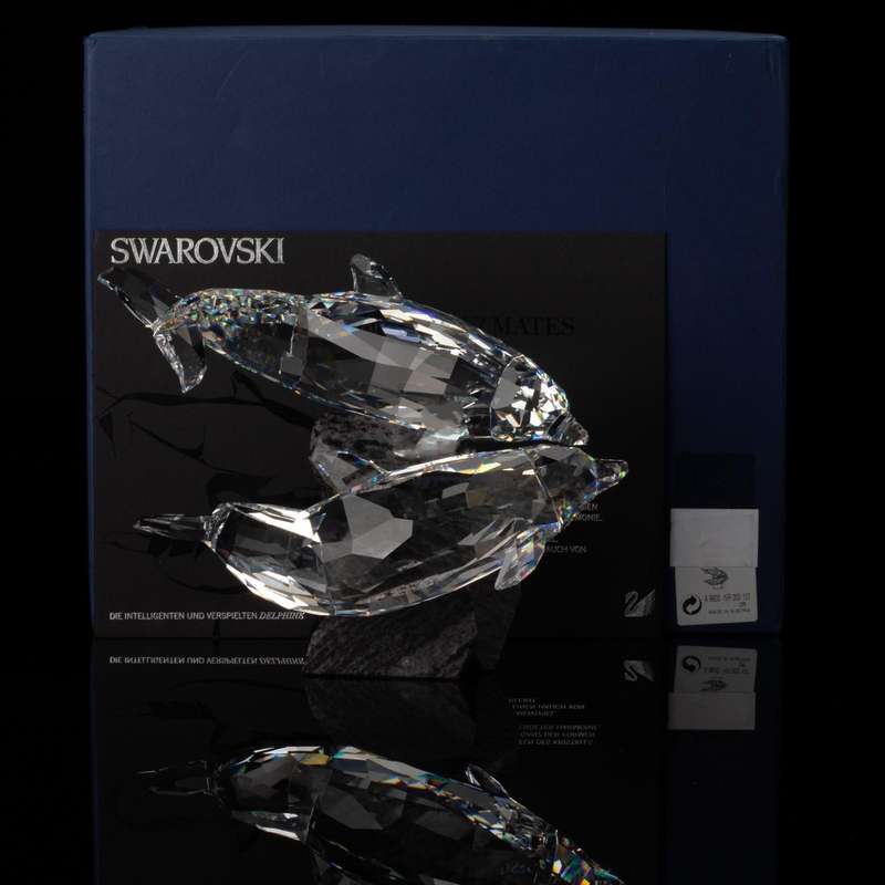 Swarovski Crystal Large and Heavy Soulmates, Stunning Dolphins on Granite
