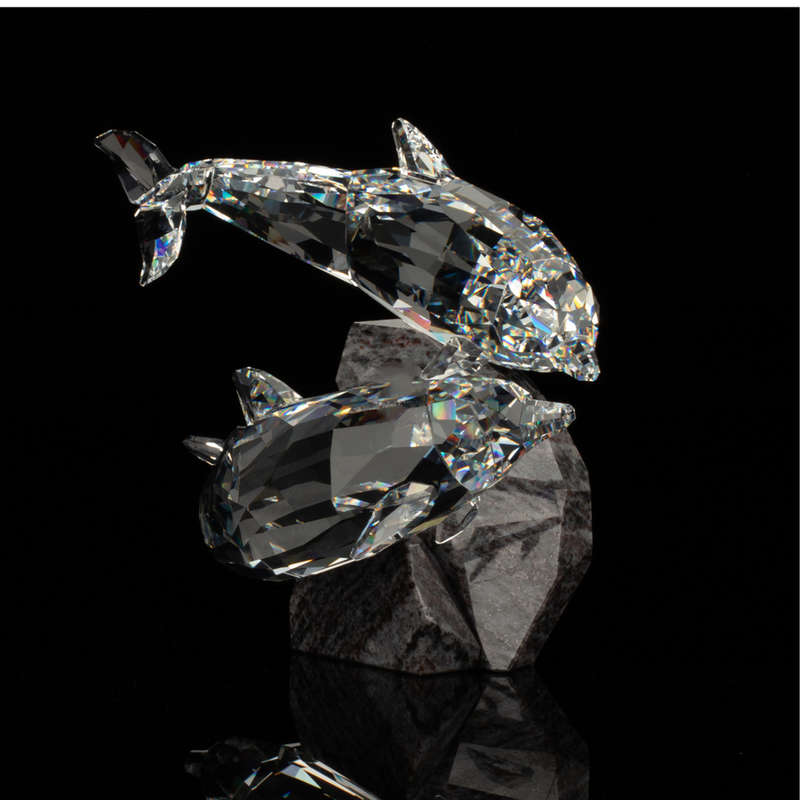 Swarovski Crystal Large and Heavy Soulmates, Stunning Dolphins on Granite