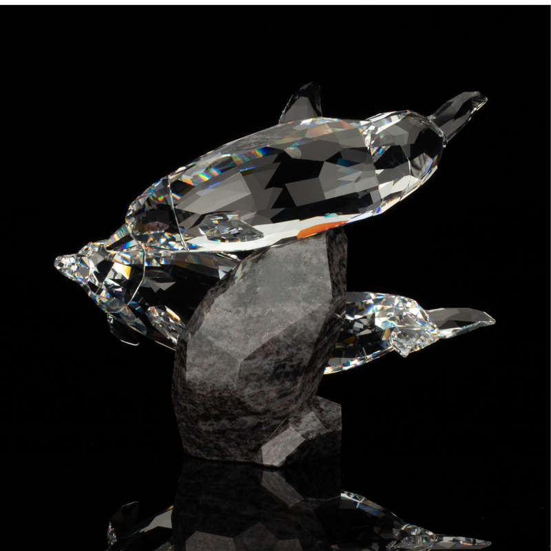 Swarovski Crystal Large and Heavy Soulmates, Stunning Dolphins on Granite