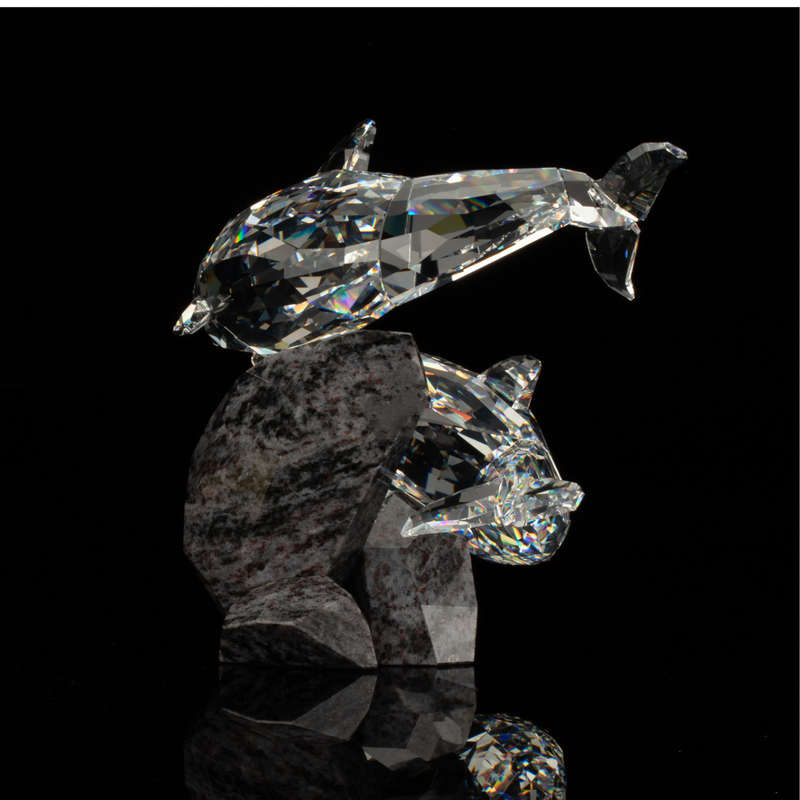 Swarovski Crystal Large and Heavy Soulmates, Stunning Dolphins on Granite