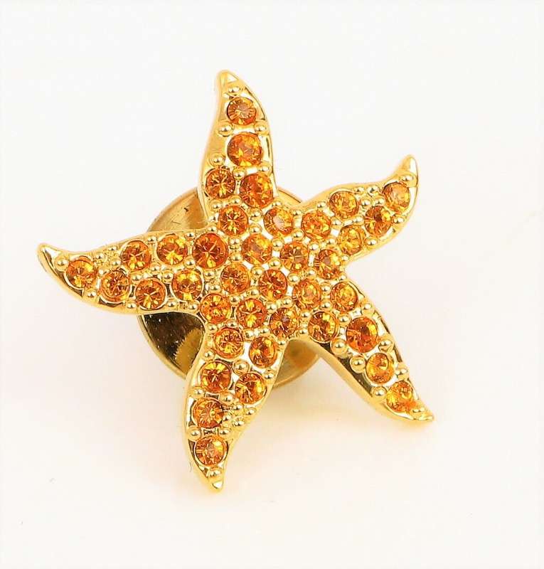 Swarovski Crystal Goldtone Starfish Pin Orange Tobaz Crystals