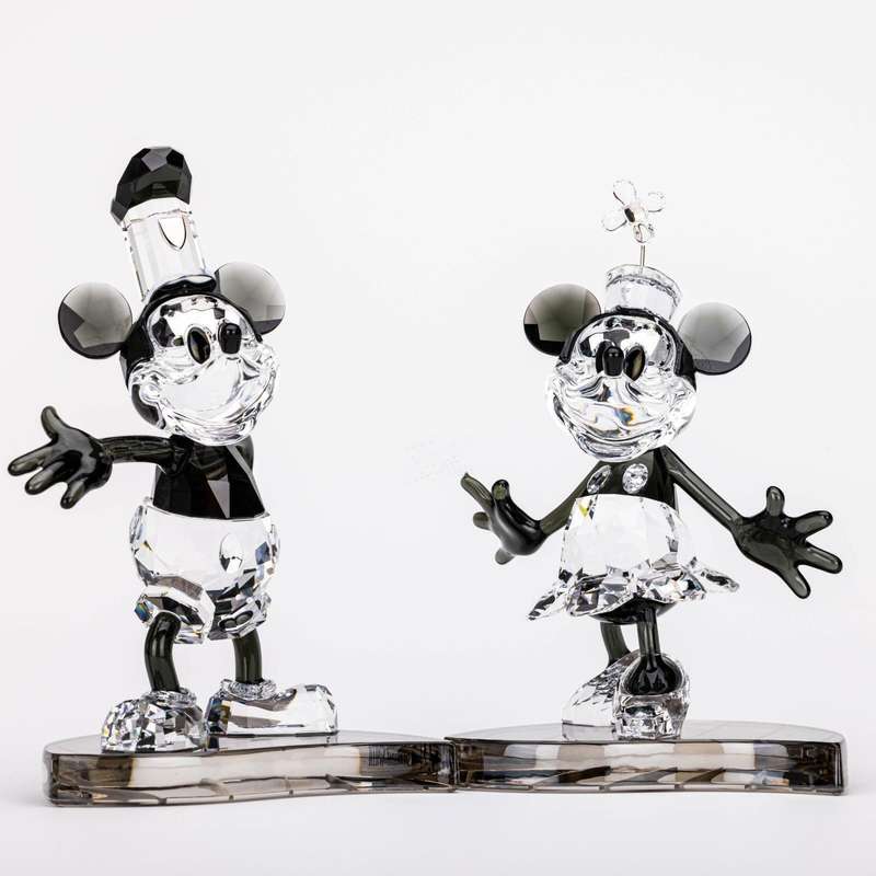 Swarovski Disney Steamboat Willie Mickey And Minnie Mouse Figurine
