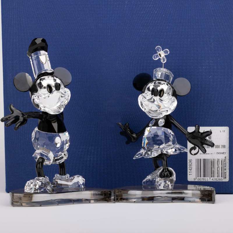 Swarovski Disney Steamboat Willie Mickey And Minnie Mouse Figurine