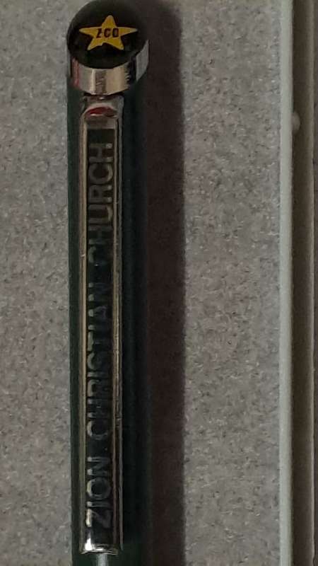 South African Pens 1 x Collectable ZCC - Zion Christian Church Pen No Ink. +display box(metal/green)