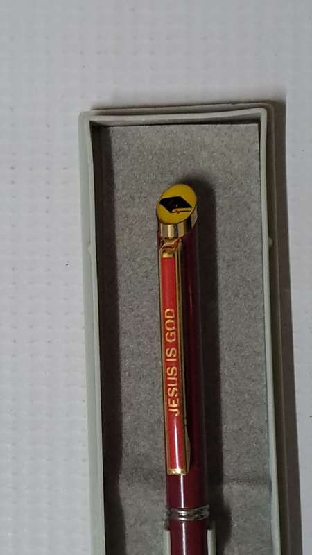 South African Pens 1 x Collectable Jesus is God Pen. No Ink. + display box (metal/maroon)