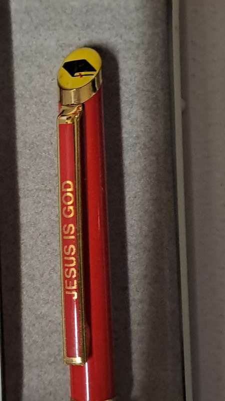 South African Pens 1 x Collectable Jesus is God Pen. No Ink. + display box (metal/red)