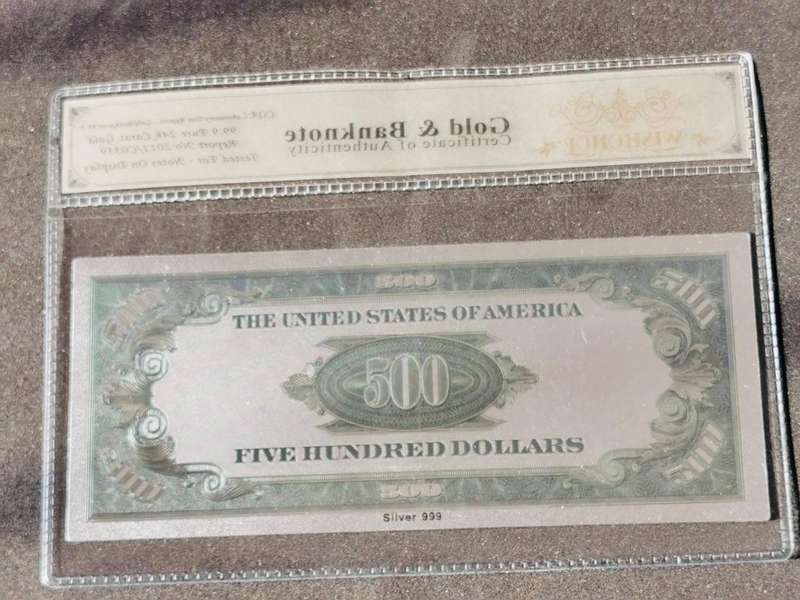 1928 USA Silver 999 Plated Replica Of The  500 Dollar Bankonte.
