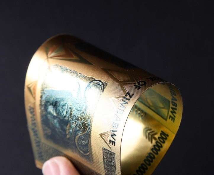 Zimbabwe 24k Gold Plated Replica of The Z$ 100 000 000 000 000, Banknote