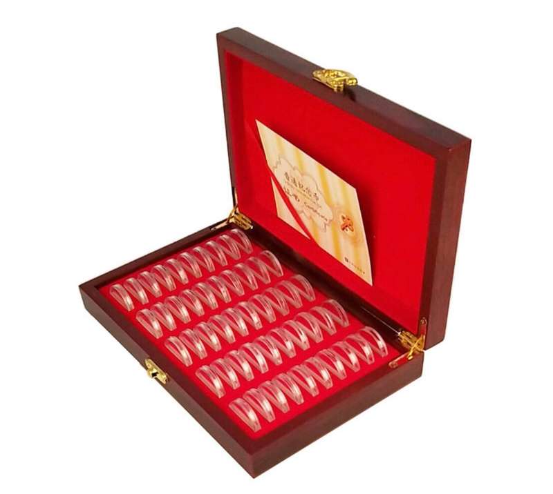 Wooden Coins Display Case Capsules Holder Storage Coin Collection Box. 26mm x 50pcFit R5 Coin.