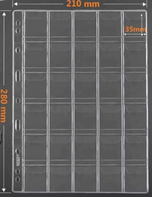 10Pcs A4 Nine Holes, Coin Album Page. 30 Pocket.