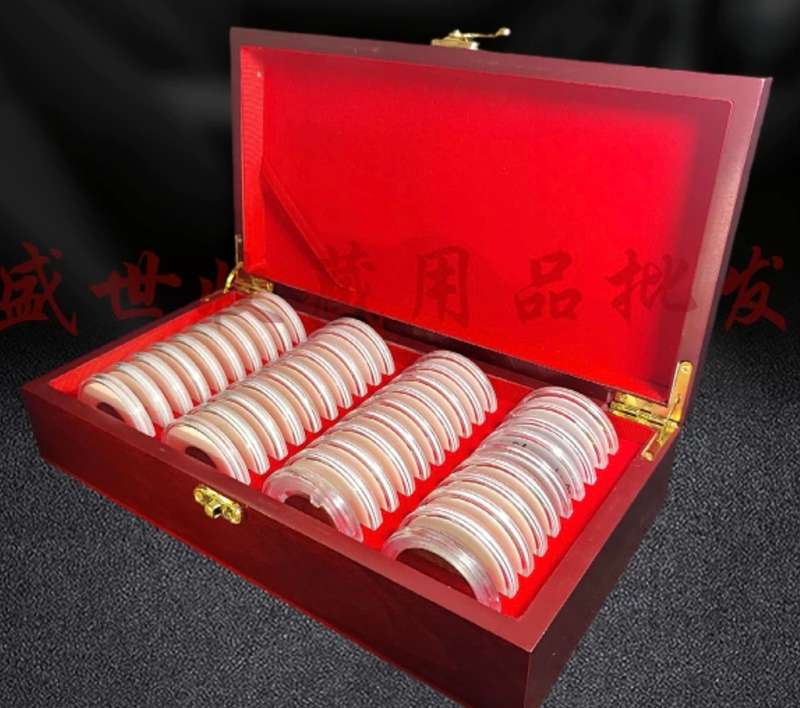 Wooden Collectors Box, 46mm Coin Capsules, 40pcs. With Inner Padding.